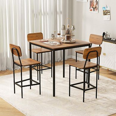 5-piece Industrial Dining Set With Counter-height Table And 4 Bar Stools-dark Brown