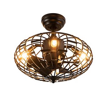 Enclosed Ceiling Fan With Light, 5 Blades, And Remote Control-black