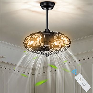 Enclosed Ceiling Fan With Light, 5 Blades, And Remote Control-black