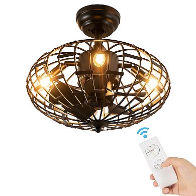 Enclosed Ceiling Fan With Light, 5 Blades, And Remote Control-black