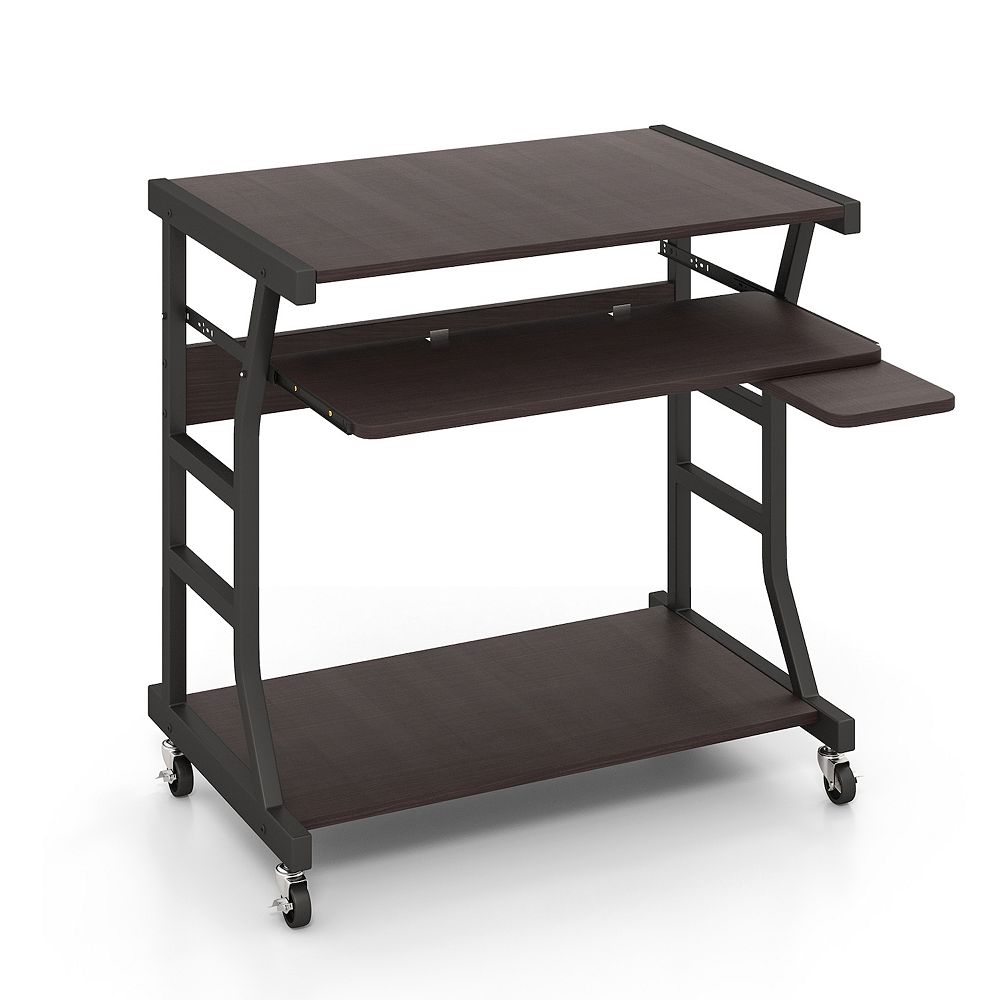 Mobile Computer Desk with Keyboard Tray Rolling Laptop Cart