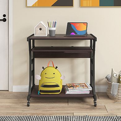 Mobile Computer Desk With Keyboard Tray, Mouse Tray, And Shelf-dark Brown