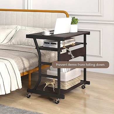 Mobile Computer Desk With Keyboard Tray, Mouse Tray, And Shelf-dark Brown