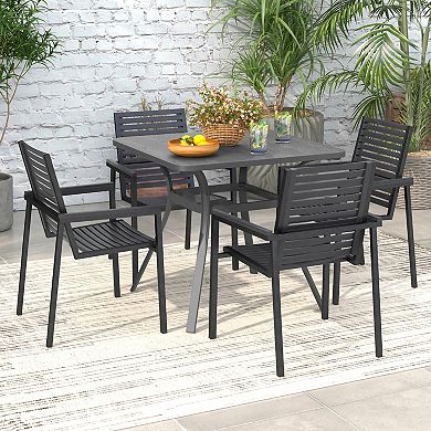 32 Inch Patio Dining Table Metal Square Table For Dining With 4 Curved Legs-gray