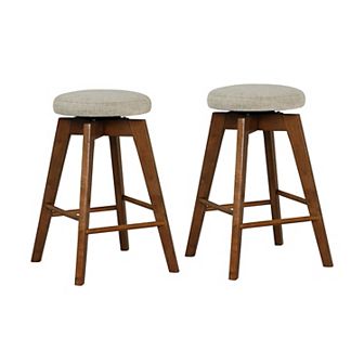 2 pc 26 Inch Backless Swivel Barstools With Linen Fabric Seat