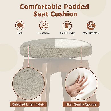 2 Pieces 26 Inch Backless Swivel Barstools With Linen Fabric Seat