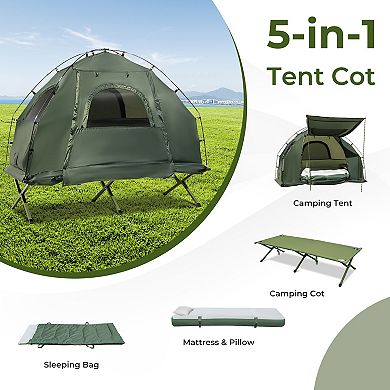 1-person Folding Camping Tent With Sunshade And Air Mattress