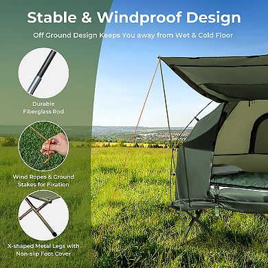 1-person Folding Camping Tent With Sunshade And Air Mattress