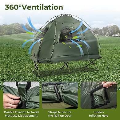 1-person Folding Camping Tent With Sunshade And Air Mattress