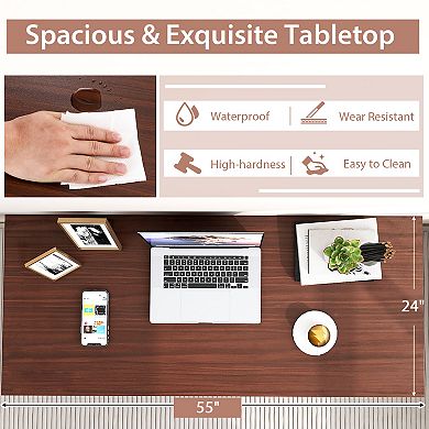 55-inch Conference Table With Heavy-duty Metal Frame-brown