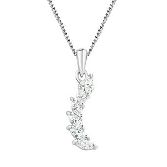 SIRI Sterling Silver Rhodium-Plated Curved Pendant with White Cubic Zirconia and 18" Chain