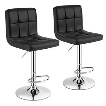 Set Of 2 Square Swivel Adjustable Bar Stools With Back And Footrest