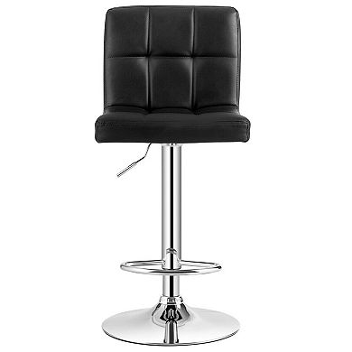 Set Of 2 Square Swivel Adjustable Bar Stools With Back And Footrest