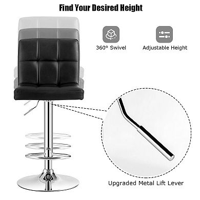 Set Of 2 Square Swivel Adjustable Bar Stools With Back And Footrest