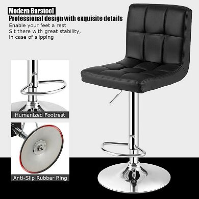 Set Of 2 Square Swivel Adjustable Bar Stools With Back And Footrest