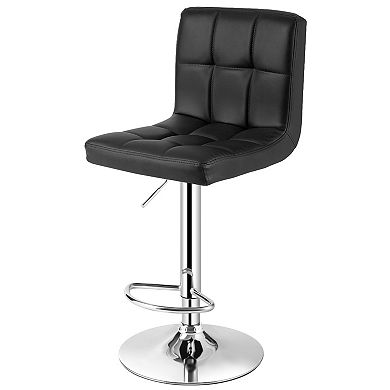 Set Of 2 Square Swivel Adjustable Bar Stools With Back And Footrest