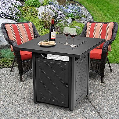 28-inch Propane Gas Fire Pit Table, 50,000 Btu With Lava Rocks-black