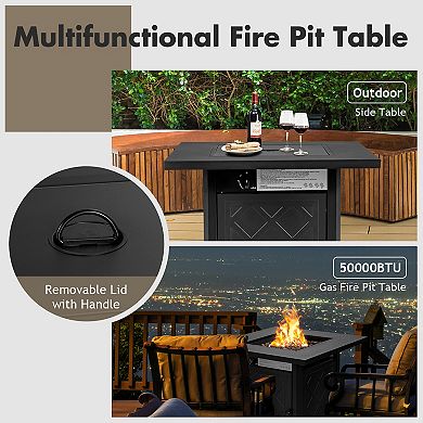 28-inch Propane Gas Fire Pit Table, 50,000 Btu With Lava Rocks-black