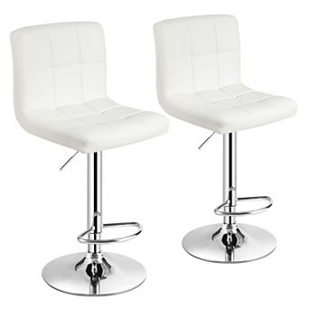 Set Of 2 Square Swivel Adjustable Bar Stools With Back And Footrest