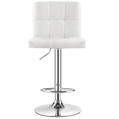 Set Of 2 Square Swivel Adjustable Bar Stools With Back And Footrest