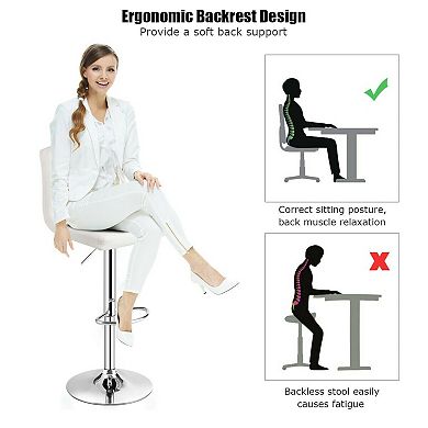 Set Of 2 Square Swivel Adjustable Bar Stools With Back And Footrest