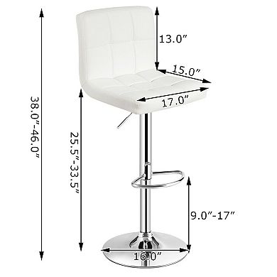 Set Of 2 Square Swivel Adjustable Bar Stools With Back And Footrest