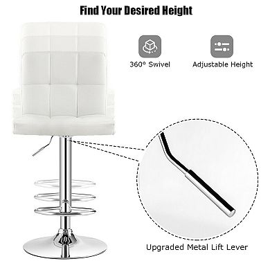 Set Of 2 Square Swivel Adjustable Bar Stools With Back And Footrest