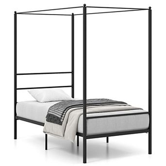 Twin Size Metal Canopy Bed Frame With Slat Support