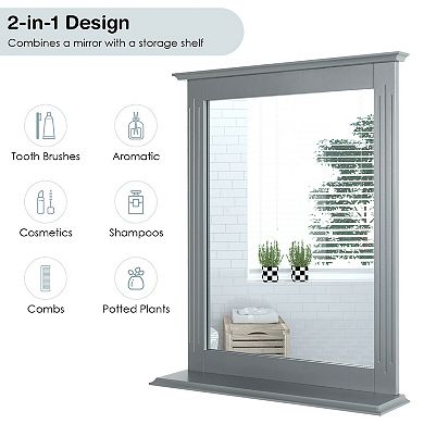 Gray Wall-mounted Vanity Mirror With Shelf-multipurpose Design