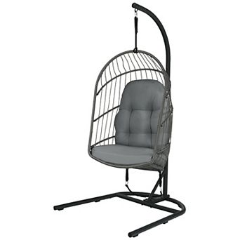 Hanging Wicker Egg Chair With Stand And Cushion