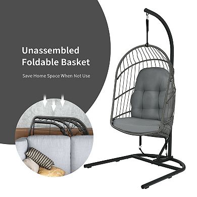 Hanging Wicker Egg Chair With Stand And Cushion