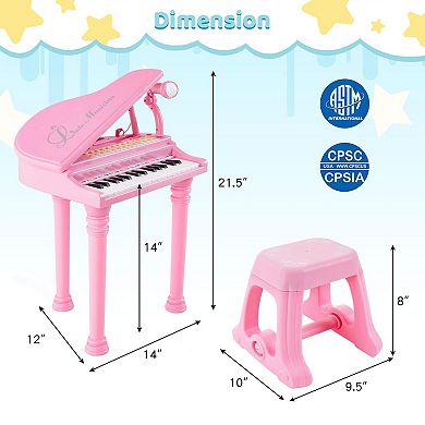 31-key Kids Piano With Stool And Piano Lid-pink