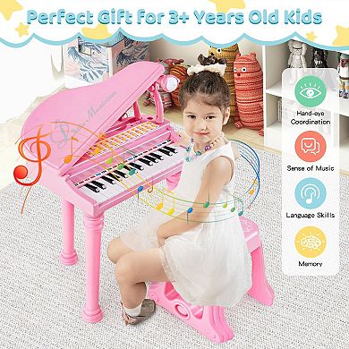 31-key Kids Piano With Stool And Piano Lid-pink