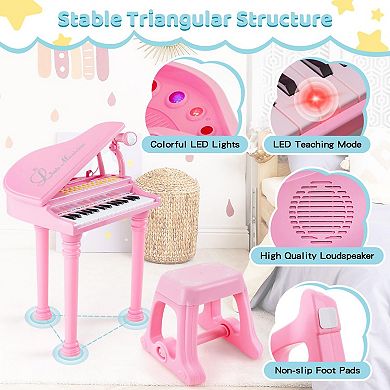 31-key Kids Piano With Stool And Piano Lid-pink