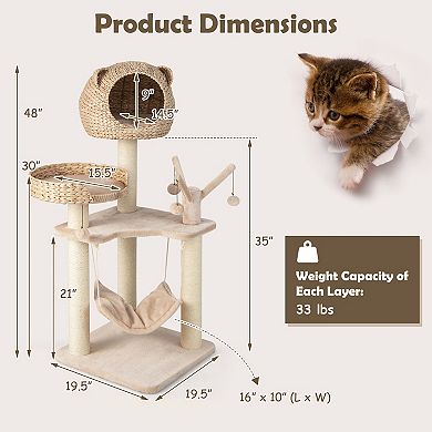 Multi-level Cat Tree With Condo Hammock And Rotatable Hanging Balls