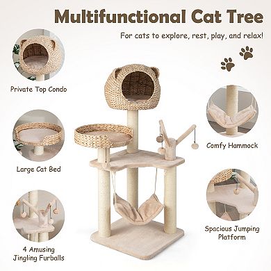 Multi-level Cat Tree With Condo Hammock And Rotatable Hanging Balls