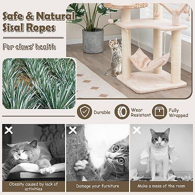 Multi-level Cat Tree With Condo Hammock And Rotatable Hanging Balls