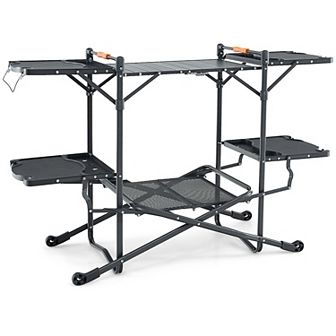 Folding Portable Outdoor Cook Station With Heat-resistant Aluminum Tabletop