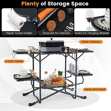 Folding Portable Outdoor Cook Station With Heat-resistant Aluminum Tabletop