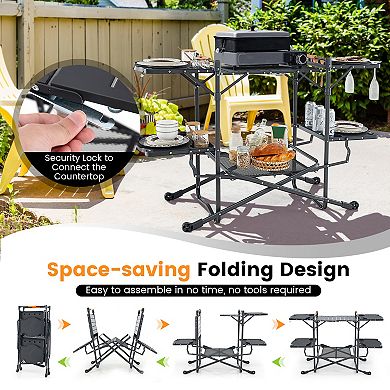 Folding Portable Outdoor Cook Station With Heat-resistant Aluminum Tabletop