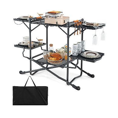 Folding Portable Outdoor Cook Station With Heat-resistant Aluminum Tabletop