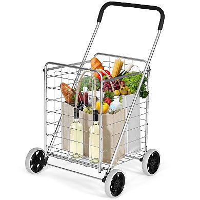 Portable Folding Shopping Cart Utility For Grocery Laundry