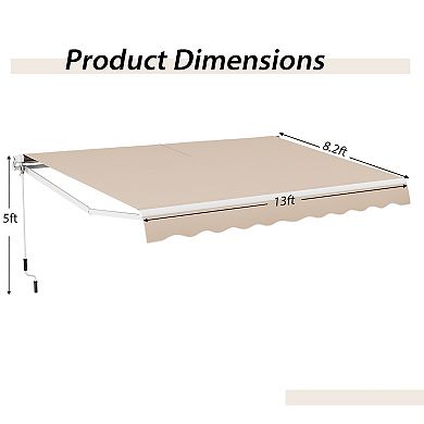 13 × 8 Feet Retractable Patio Awning Aluminum Deck Sunshade-beige