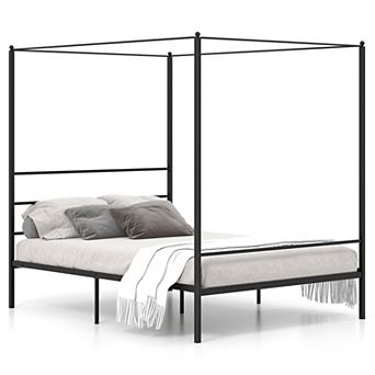Queen Size Metal Canopy Bed Frame With Slat Support