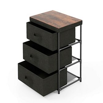 3 tier Fabric Nightstand With Metal Frame-black