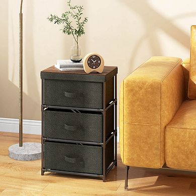 3-tier Fabric Nightstand With Metal Frame-black