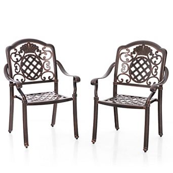 Set Of 2 Copper Cast Aluminum Patio Dining Chairs With Armrests, Stackable