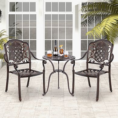 Set Of 2 Copper Cast Aluminum Patio Dining Chairs With Armrests, Stackable