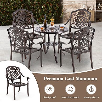 Set Of 2 Copper Cast Aluminum Patio Dining Chairs With Armrests, Stackable