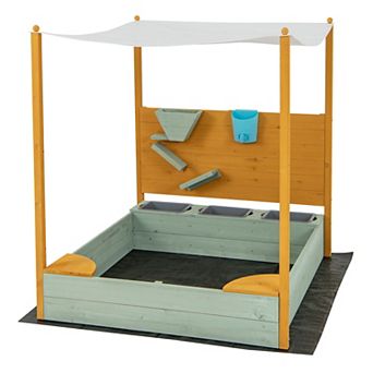 Kids Sandbox With Sand Wall W/ Removable Canopy For Kids 3-8 Years Old